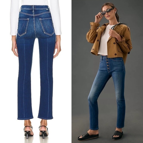 NWT MOTHER High Rise Button Fly Straight Leg Ankle Cropped Pixie Rider Jeans 31 - Picture 5 of 11